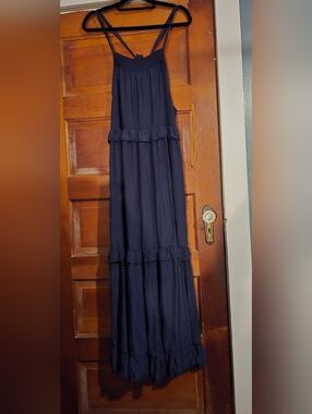 Navy Tiered Maxi Dress with Spaghetti Straps